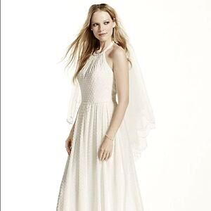 Davids bridals Galina halter swiss dot ivory wedding dress *needs dry cleaning*